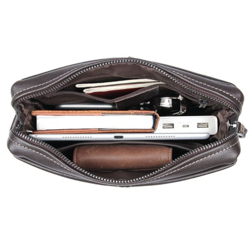 Шкіряна сумка через плече без клапана чоловіча коричнева John McDee 1047Q