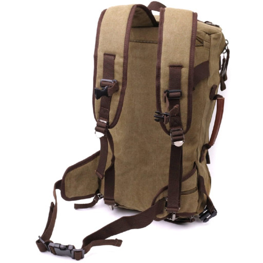 Місткий рюкзак-трансформер у стилі мілітарі із щільного текстилю Vintage 22158 Оливковий