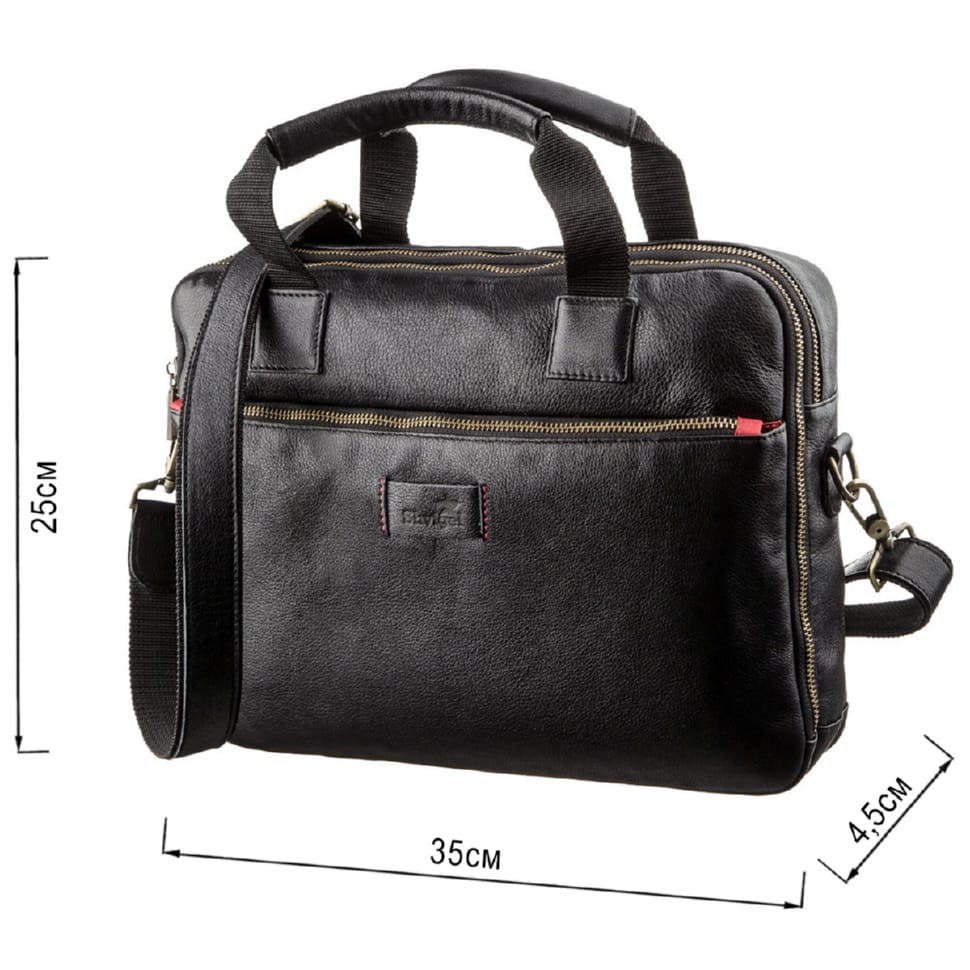 Чоловіча шкіряна сумка під ноутбук на 2 відділення SHVIGEL 19106 Чорна