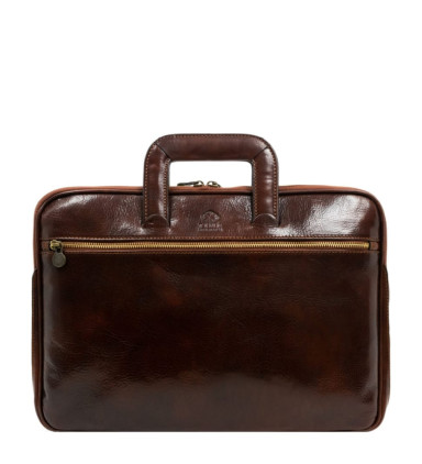 Leather Briefcase Laptop Bag - Brave New World - Brown color - Time Resistance 5215101