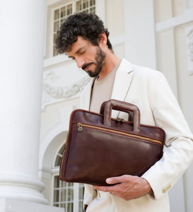 Leather Briefcase Laptop Bag - Brave New World - Brown color - Time Resistance 5215101
