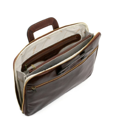 Leather Briefcase Laptop Bag - Brave New World - Brown color - Time Resistance 5215101