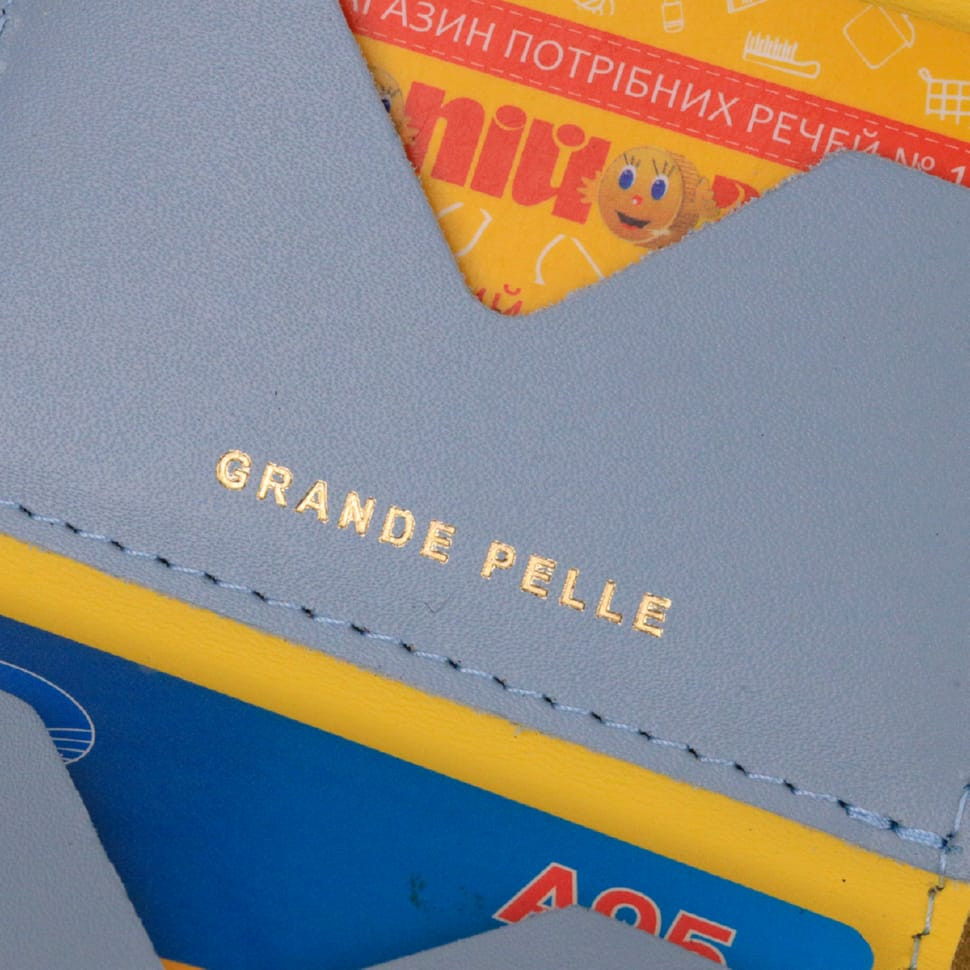 Компактное кожаное портмоне в три сложения комби двух цветов Сердце GRANDE PELLE 16730 Желто-голубое