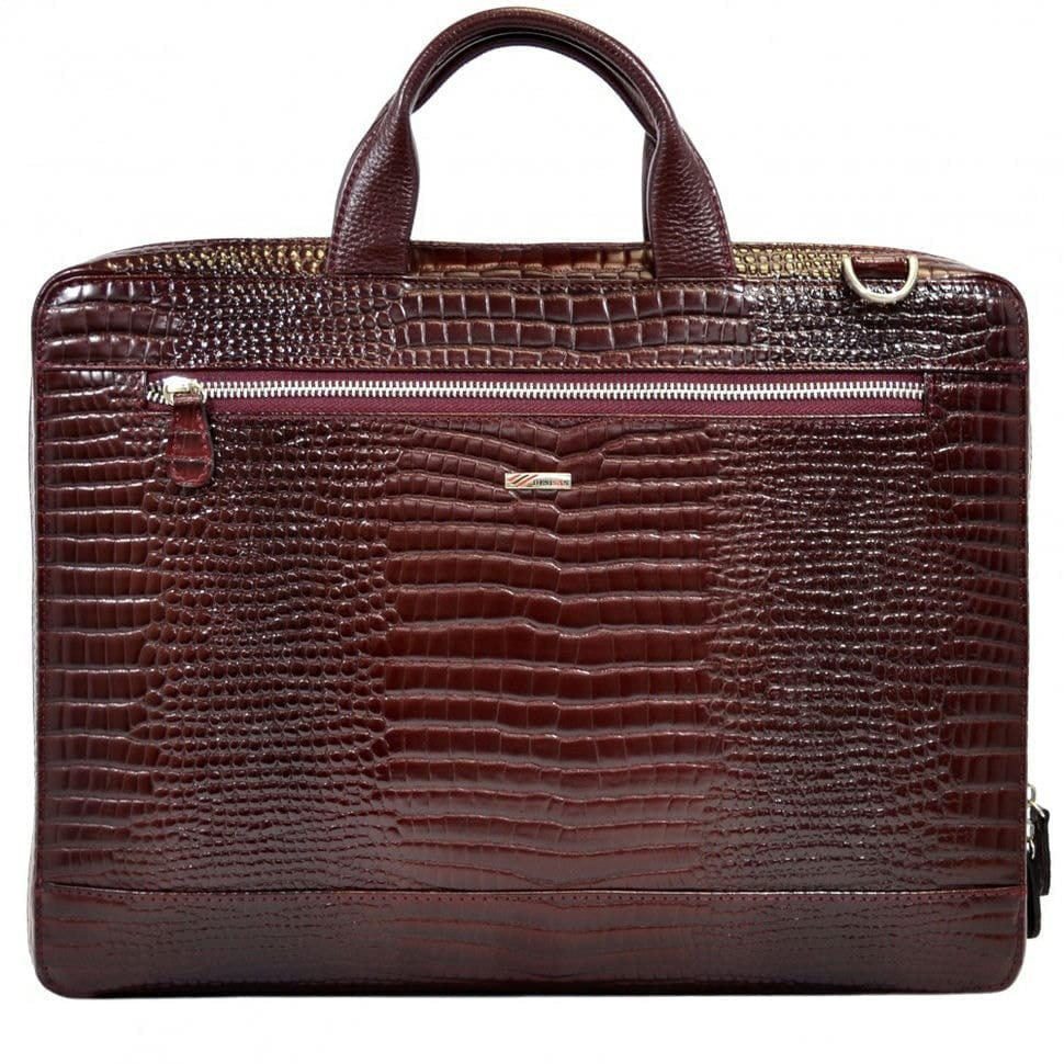 Шкіряний портфель Desisan 1347-626 бордо кроко лак