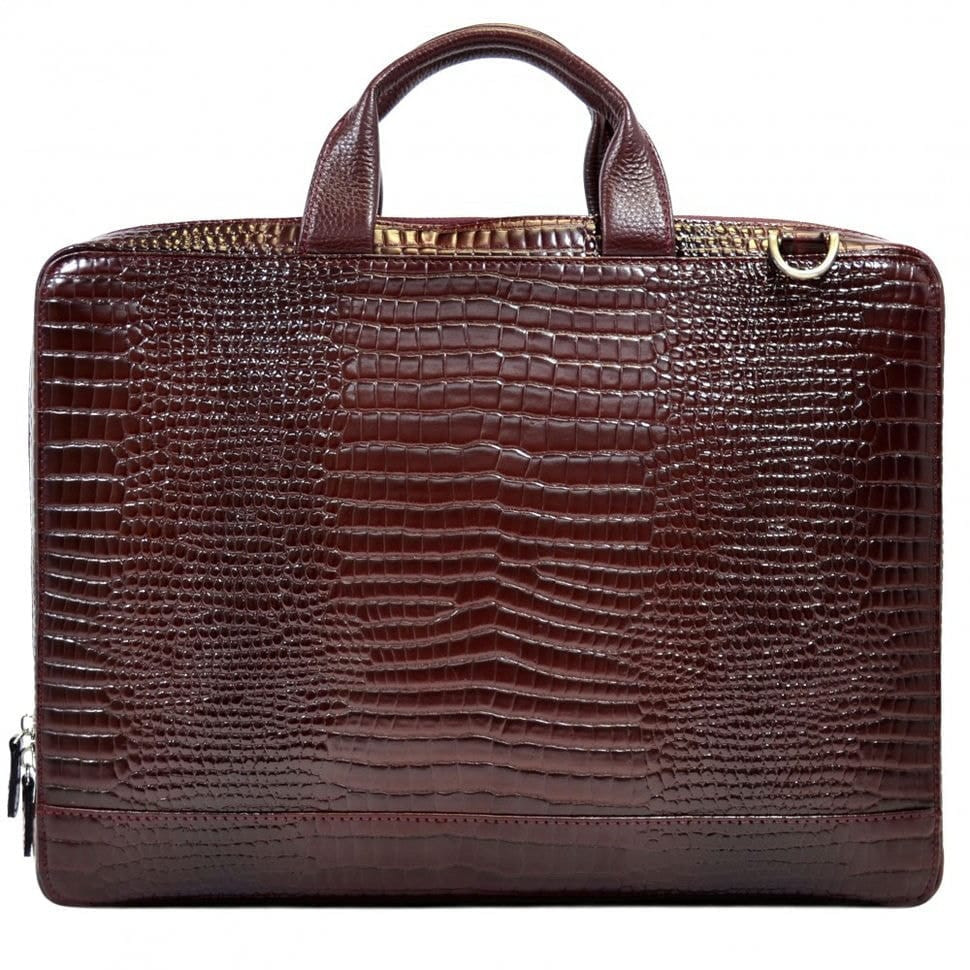 Шкіряний портфель Desisan 1347-626 бордо кроко лак