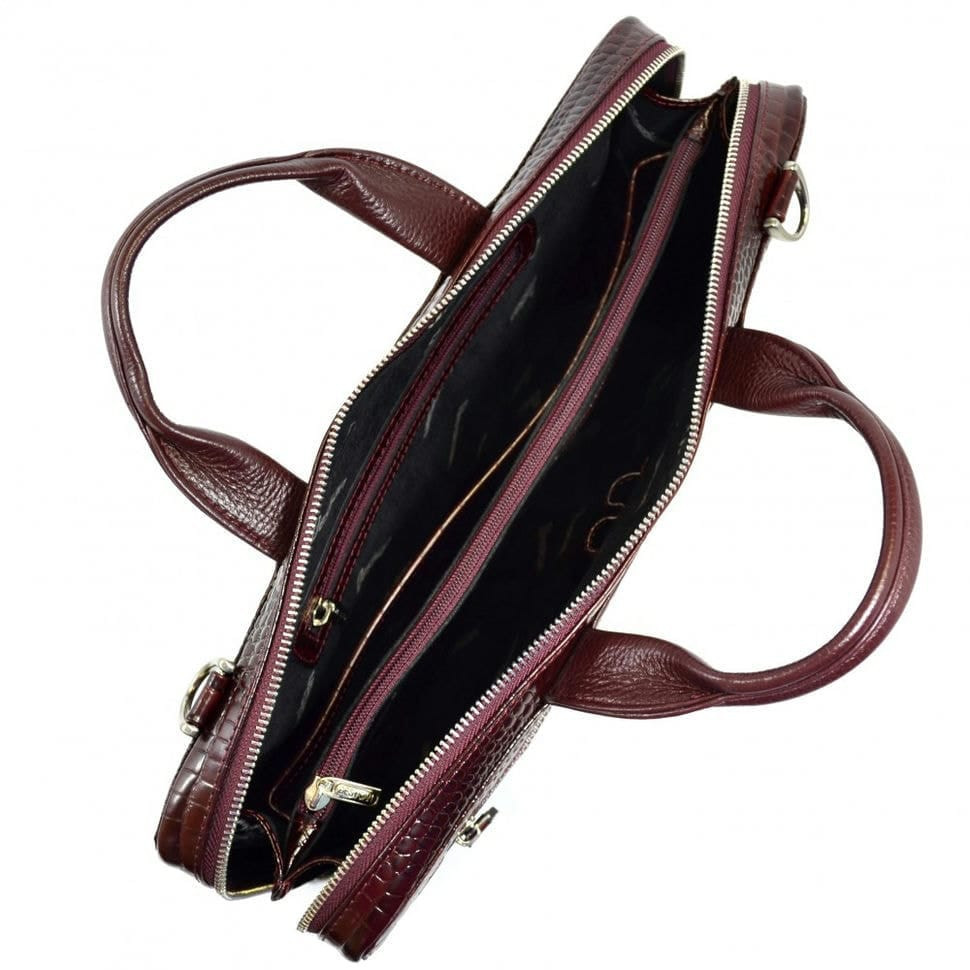 Шкіряний портфель Desisan 1347-626 бордо кроко лак