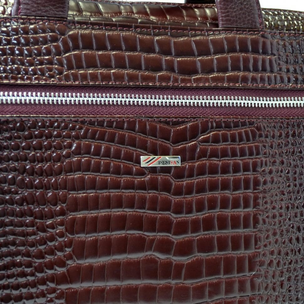 Шкіряний портфель Desisan 1347-626 бордо кроко лак