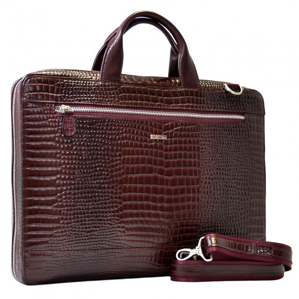 Шкіряний портфель Desisan 1347-626 бордо кроко лак