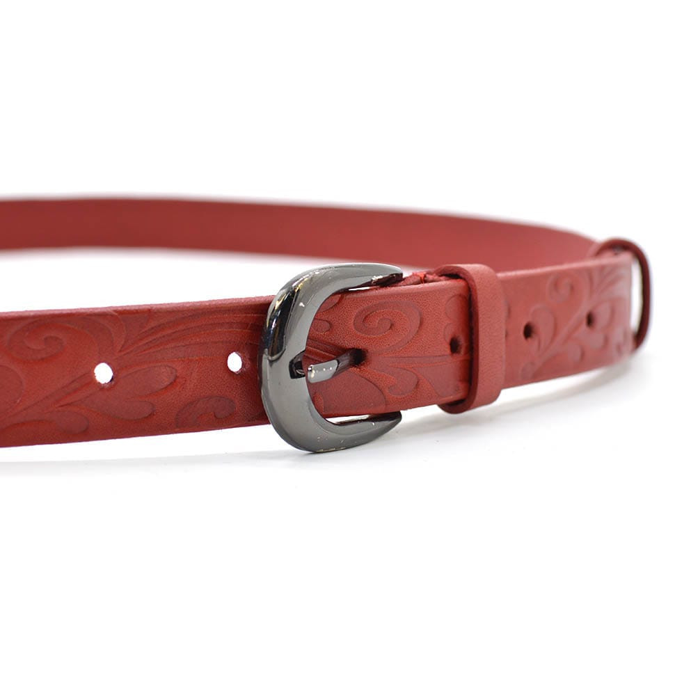 Тонкий червоний жіночий ремінь з тисненням Маки Limary Lim-242R