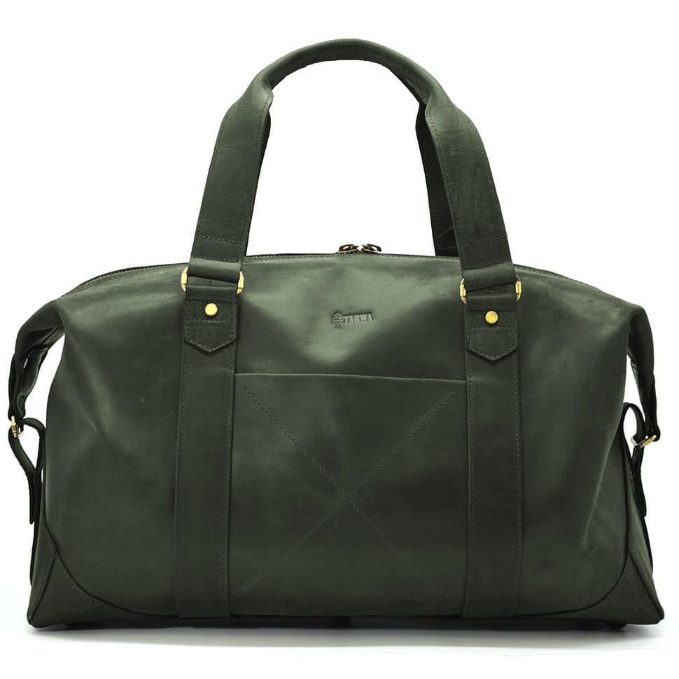 Шкіряна дорожня спортивна сумка тревел TARWA RE-0320-4lx зелена