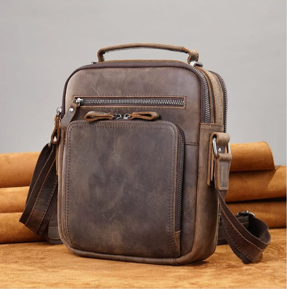 Чоловіча барсетка з ручкою через плече з vintage шкіри Bexhill bx6014 coffe