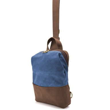 Shoulder sling, chest bag made of leather and canvas TARWA RCk-1905-3md