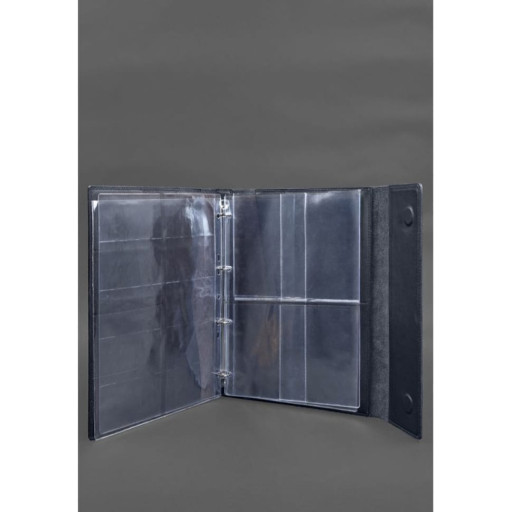 Шкіряна папка для документів "Сімейна" А4 на сегрегаторі з файлами темно-синя