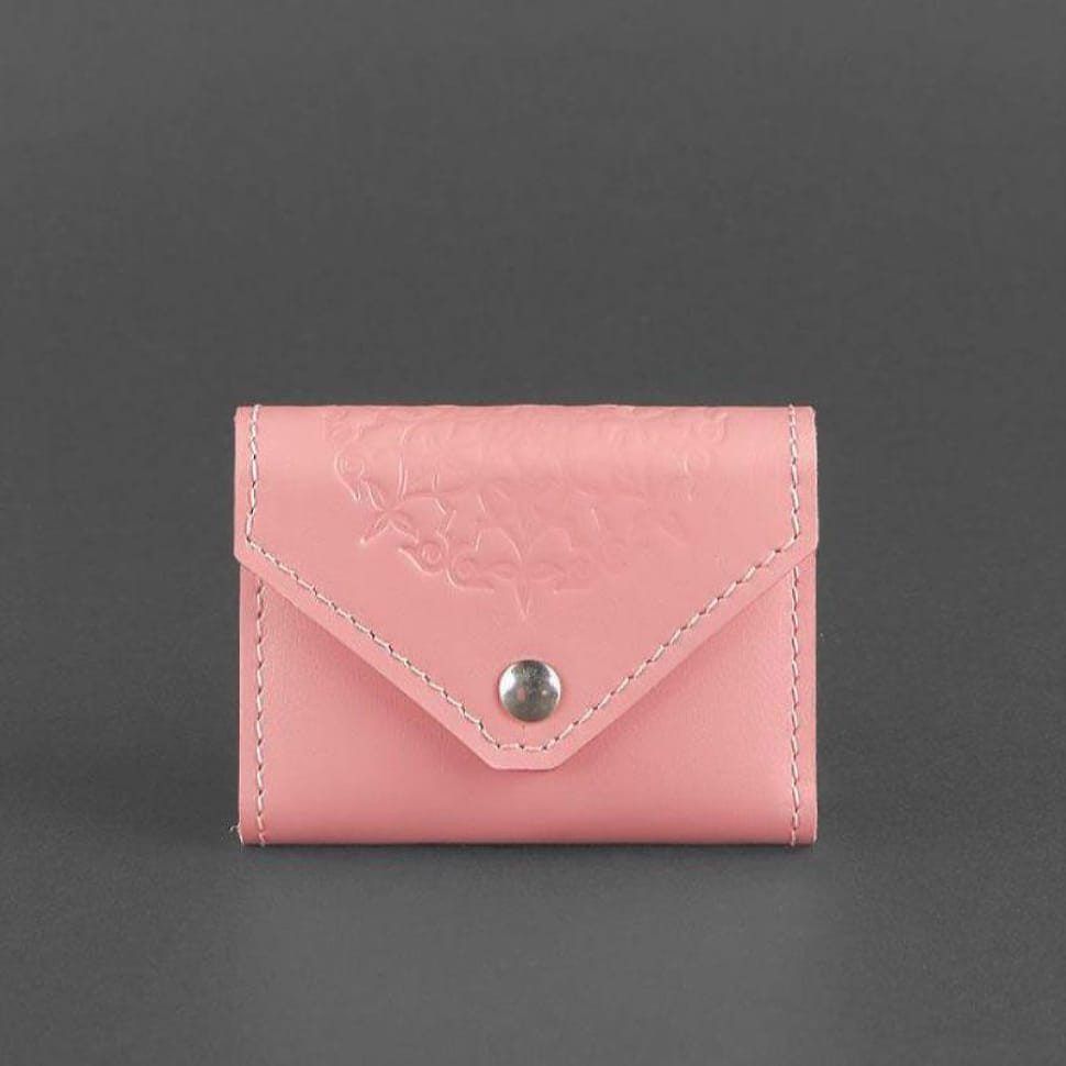 Женский кожаный кард-кейс 3.0 (Гармошка) Розовый с мандалой