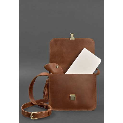 Шкіряна жіноча бохо сумка Лілу світло-коричнева Crazy Horse