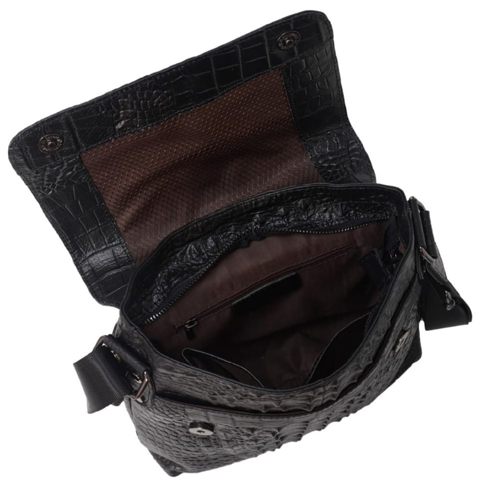 Мужская кожаная сумка через плечо BUFFALO BAGS M9881A черный кроко