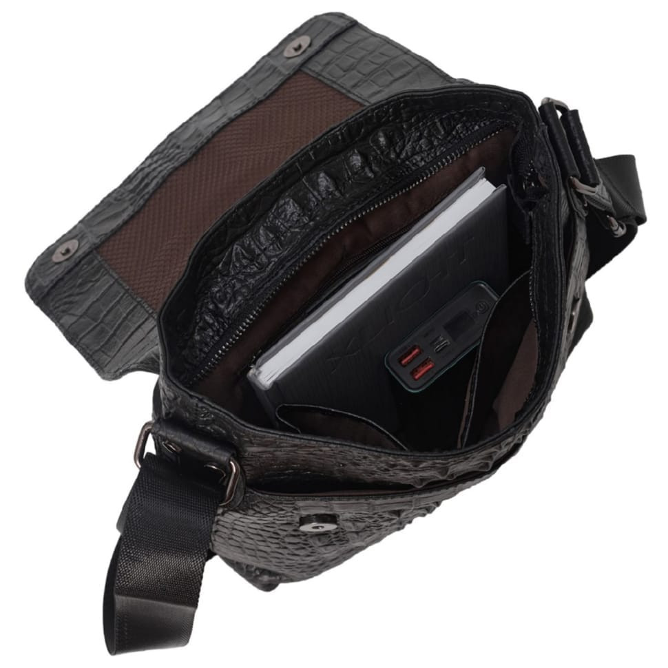 Мужская кожаная сумка через плечо BUFFALO BAGS M9881A черный кроко