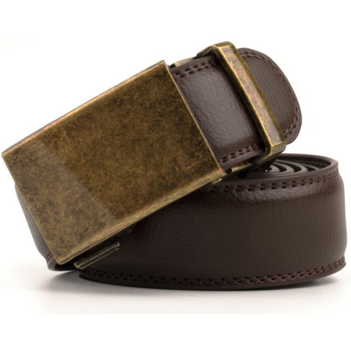 Ремінь із натуральної шкіри з автоматичною пряжкою латунь Vintage 20309 Коричневий