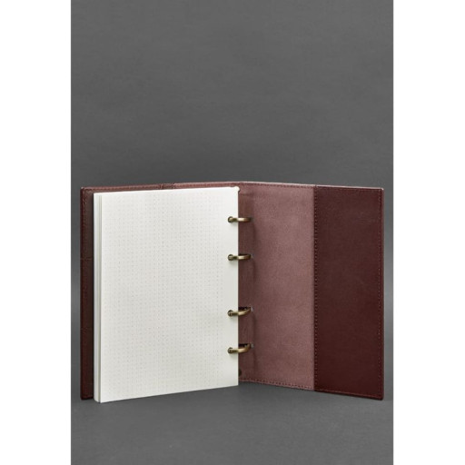Шкіряний блокнот на кільцях 9.0 з твердої бордовою обкладинкою