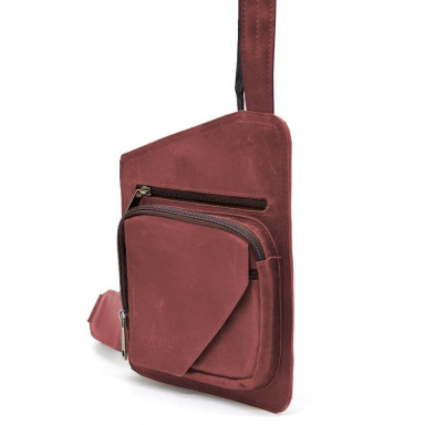 Leather sling backpack on one shoulder TARWA RR-232-3md red