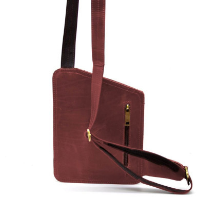 Leather sling backpack on one shoulder TARWA RR-232-3md red