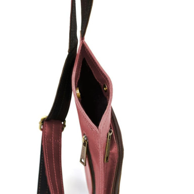 Leather sling backpack on one shoulder TARWA RR-232-3md red