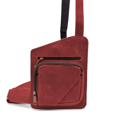 Leather sling backpack on one shoulder TARWA RR-232-3md red