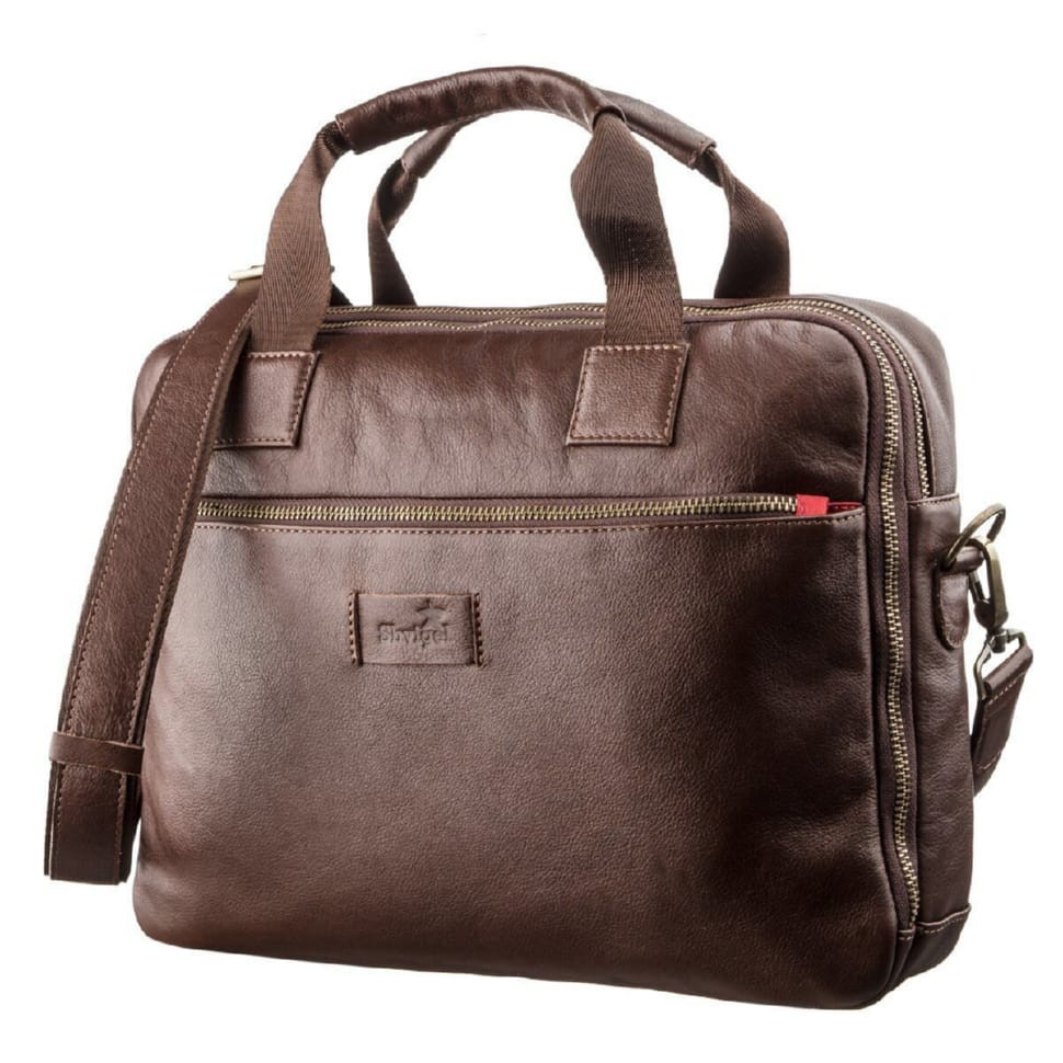 Men's leather laptop bag for 2 compartments SHVIGEL 19107 Brown