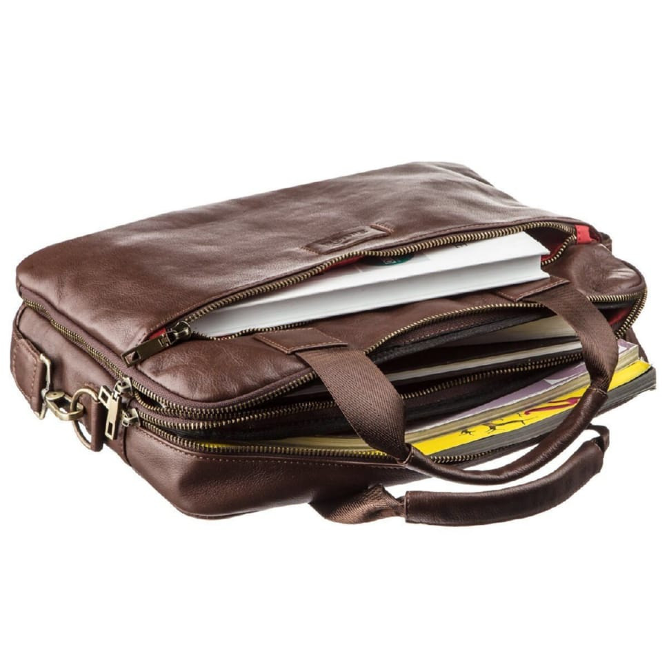 Men's leather laptop bag for 2 compartments SHVIGEL 19107 Brown