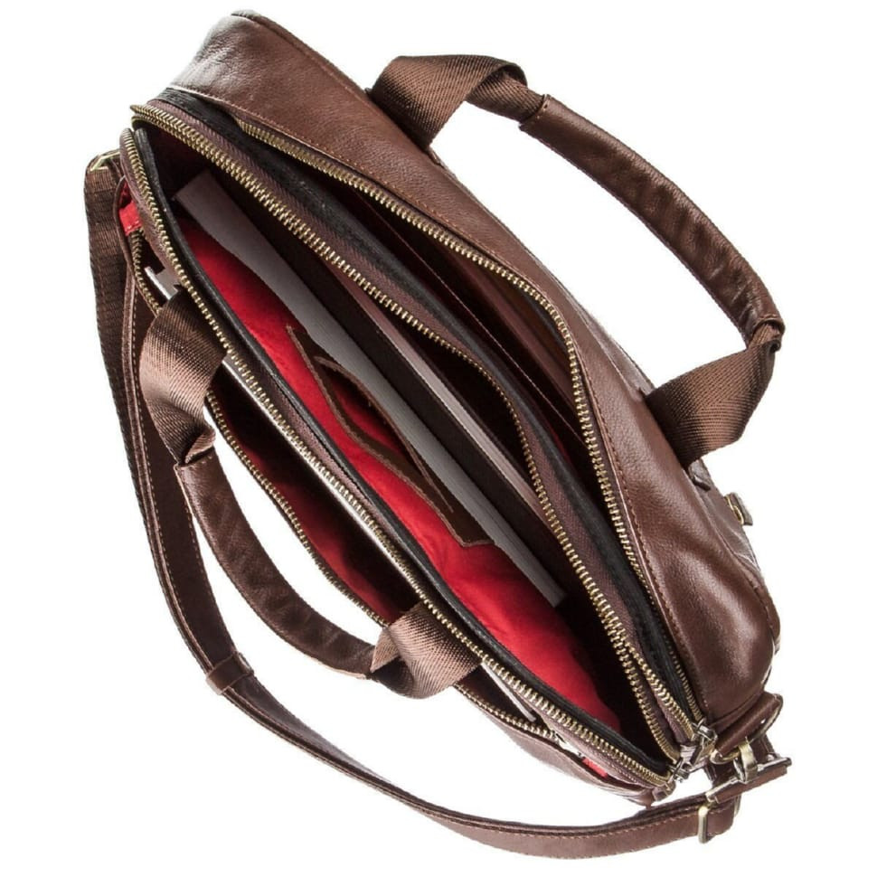 Men's leather laptop bag for 2 compartments SHVIGEL 19107 Brown