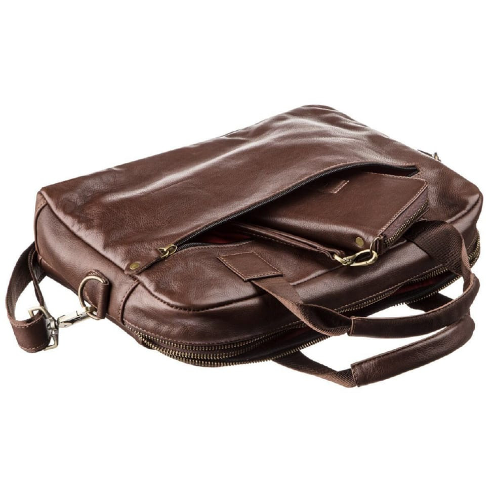Men's leather laptop bag for 2 compartments SHVIGEL 19107 Brown