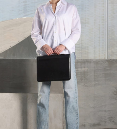 Womens Leather Portfolio with Binder - Joy in the Morning -  Black color -  Time Resistance 5246401W