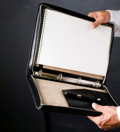 Womens Leather Portfolio with Binder - Joy in the Morning -  Black color -  Time Resistance 5246401W