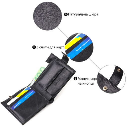 Зручний чоловічий гаманець з натуральної гладкої шкіри CANPELLINI 21877 Чорний