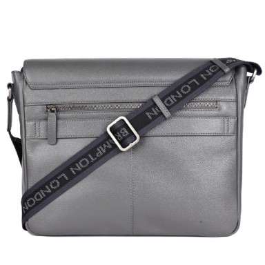 Leather Messenger Bag for Laptop 14 Brampton London Emissary Grey (Grey)