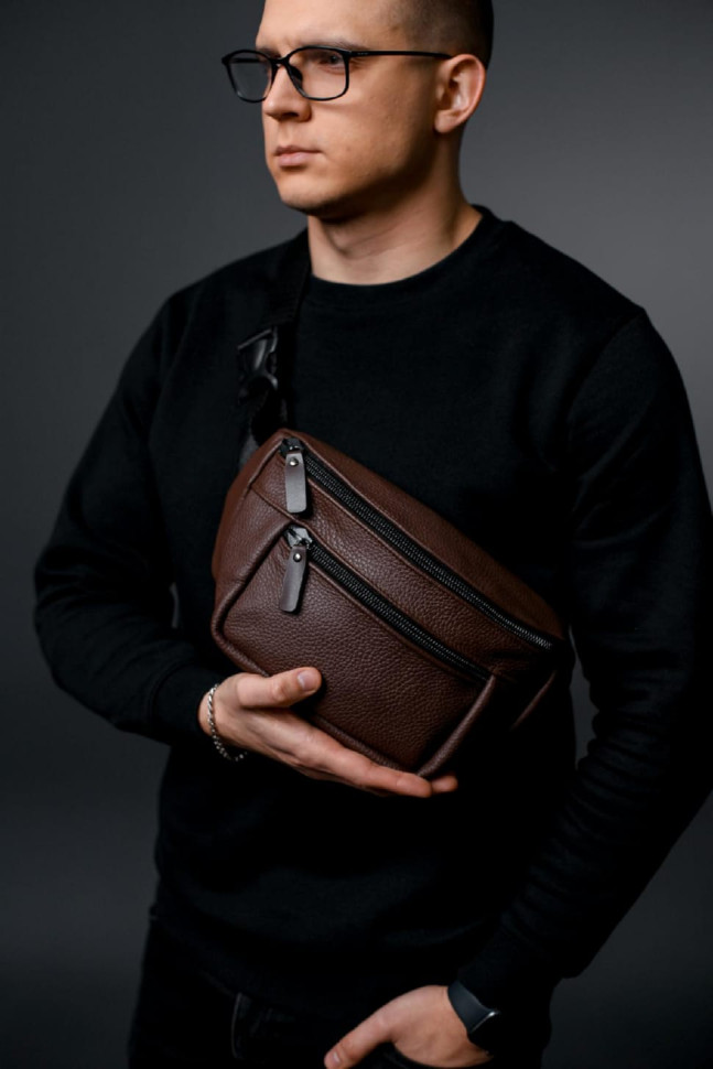 Men`s waist bag made of genuine flotar leather, brown SL035 (brown)