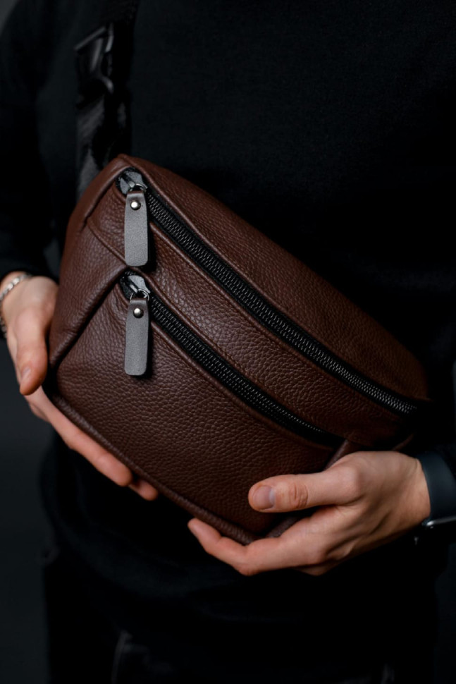 Men`s waist bag made of genuine flotar leather, brown SL035 (brown)