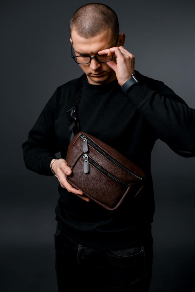 Men`s waist bag made of genuine flotar leather, brown SL035 (brown)