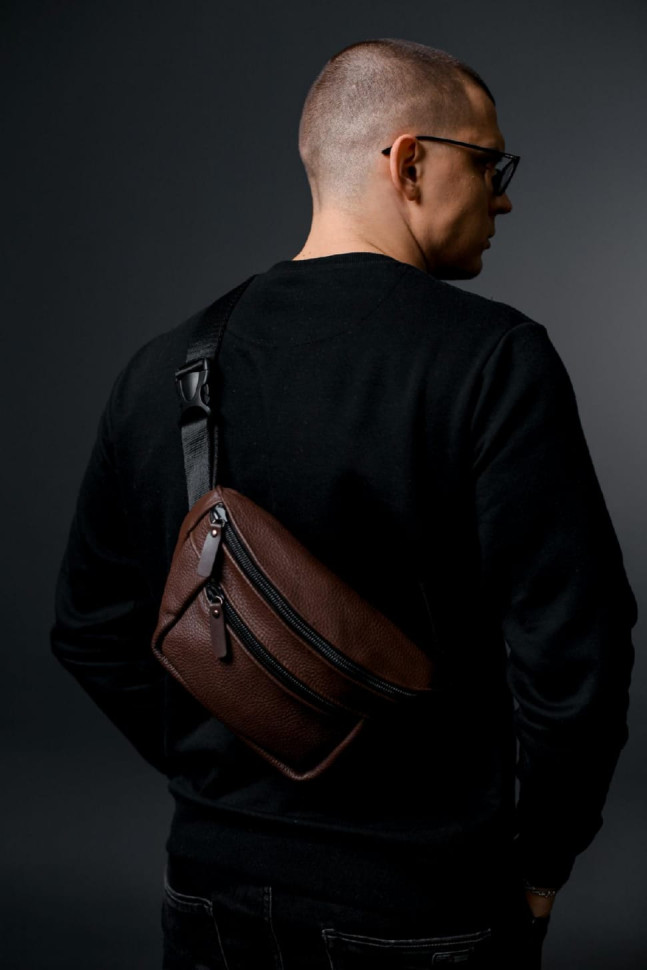 Men`s waist bag made of genuine flotar leather, brown SL035 (brown)