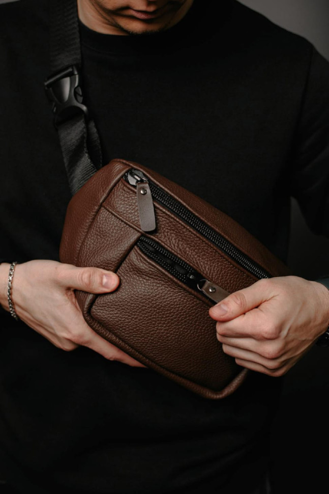 Men`s waist bag made of genuine flotar leather, brown SL035 (brown)