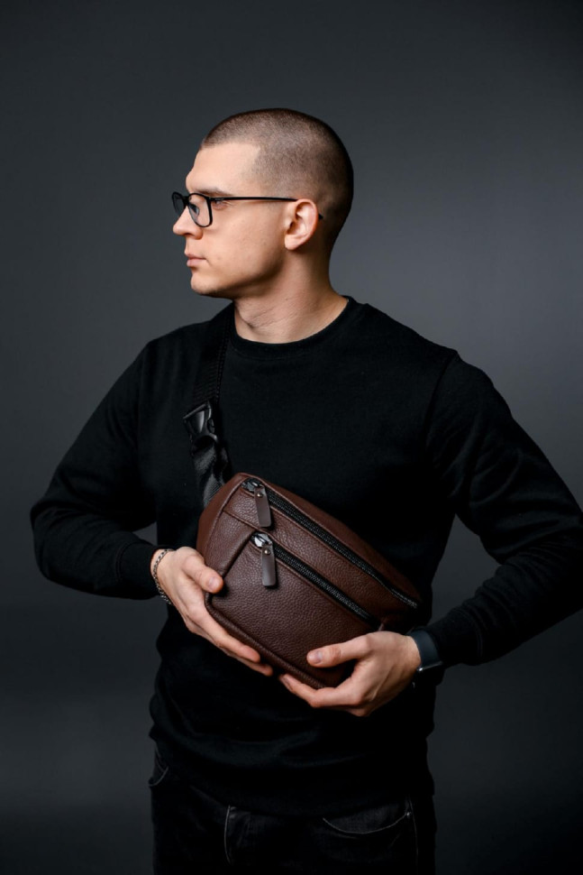 Men`s waist bag made of genuine flotar leather, brown SL035 (brown)