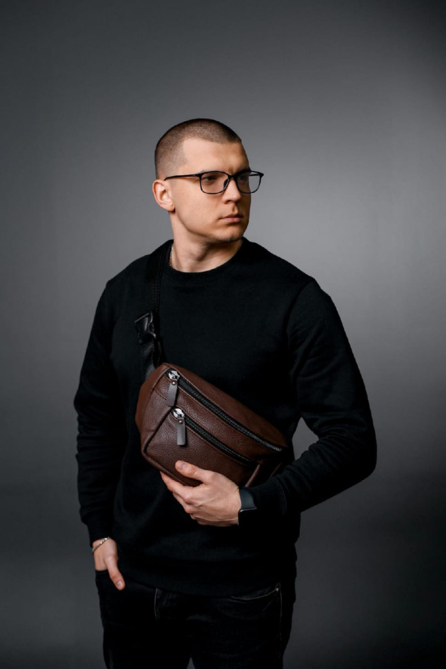 Men`s waist bag made of genuine flotar leather, brown SL035 (brown)