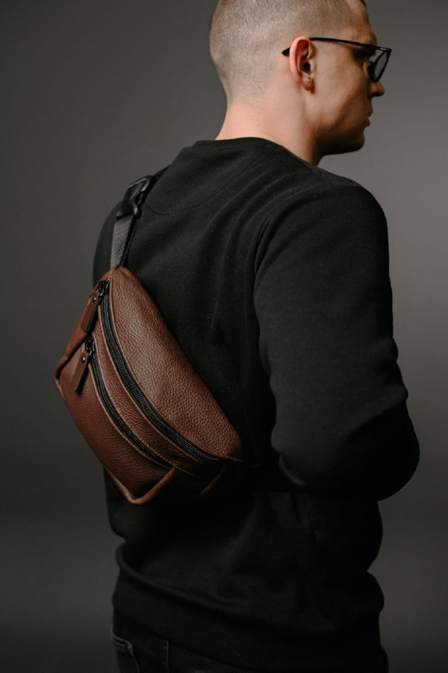 Men`s waist bag made of genuine flotar leather, brown SL035 (brown)
