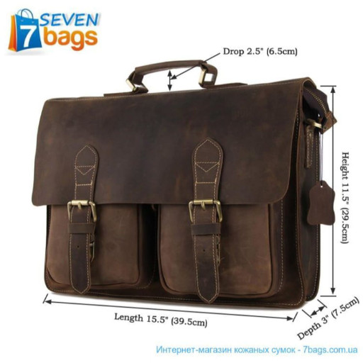 Великий чоловічий портфель з кінської шкіри, вінтажна матова фактура