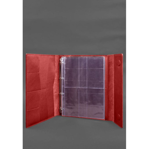 Шкіряна папка для документів "Сімейна" А4 на сегрегаторі з файлами червоний