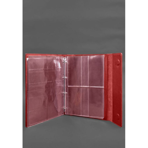 Шкіряна папка для документів "Сімейна" А4 на сегрегаторі з файлами червоний