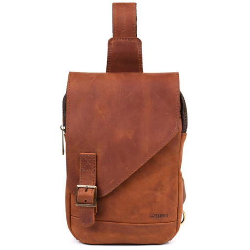 Рюкзак шкіряний слінг на одне плече RB-6403-4lx TARWA коньячний крейзі хорс