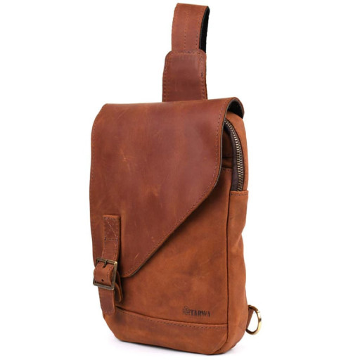 Рюкзак шкіряний слінг на одне плече RB-6403-4lx TARWA коньячний крейзі хорс