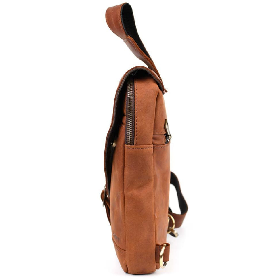 Рюкзак шкіряний слінг на одне плече RB-6403-4lx TARWA коньячний крейзі хорс