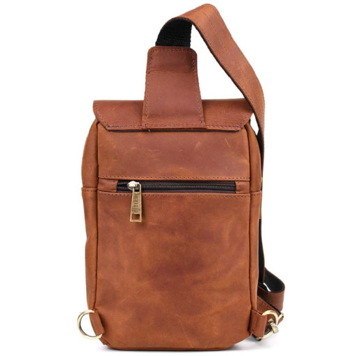 Рюкзак шкіряний слінг на одне плече RB-6403-4lx TARWA коньячний крейзі хорс